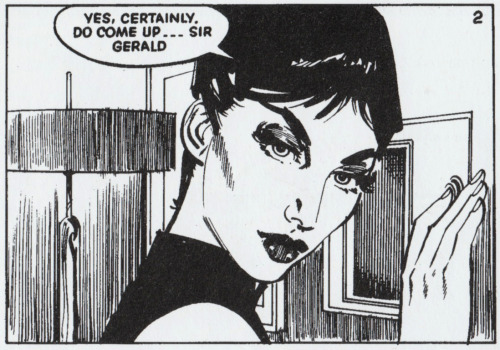 First ever appearance of Modesty Blaise, in La Machine. From Modesty Blaise: The Gabriel Set-Up, by Peter O’Donnell and Jim Holdaway (Titan Books, 2004).