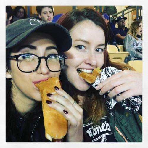 Baby’s first Dodger Dog #seriousbusinessmeeting  (at Dodger Stadium)