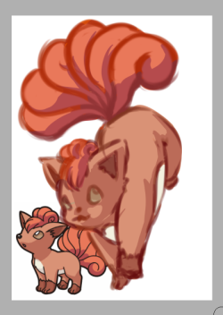 huffiestrikes:  Since Iâ€™ve been so inactive have a wip of a thing Iâ€™m working on for a group challenge! Vulpix :o   Progress!!!! It looks kinda chubby lol