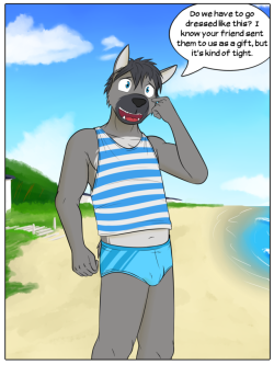 This time it’s Warren in a skimpy beach outfit.
