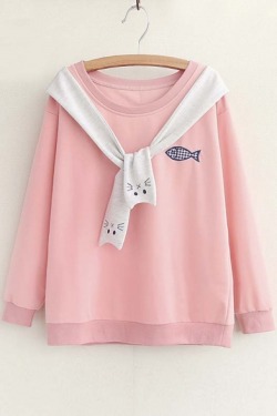 ohsointensecandy: Cute Sweatshirt: 1.  Cat Fish Detail Round