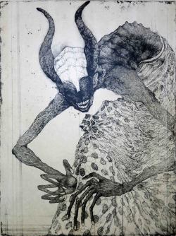 frrmsd:  Printmaker & Artist:Toshihiko Ikeda池田俊彦「笑う老王―美しい黒い角―」エッチング、雁皮紙　Ed.9　990