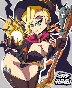 ninjaspartankx55:    Ever since the Halloween skins were announced there’s been a ton of Witch Mercy art poured in. It’s like we have this rule; that if you’re a fan of Overwatch and if you can draw, you are obligated to draw our blond, goddess