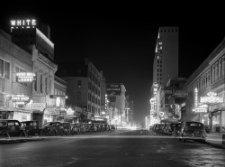 wehadfacesthen:  Night view, downtown Dallas, Texas, 1942, photo
