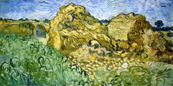 artist-vangogh:  Field with Stacks of Wheat, Vincent van GoghMedium: