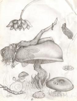 mysticalwonderlarb:  beautiful drawing of a fairy enjoying her