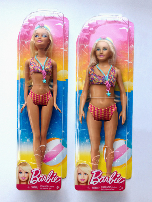 lacigreen:  This is what Barbie would look like if she were scaled to the body size of the average 19-year-old woman in the US.  (x) Given the negative impact that playing with Barbies can have on girls’ self esteem and eating patterns, how hard would