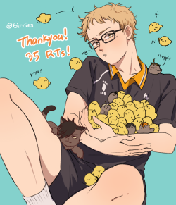 birries:  35 chicks for an RT meme on twitter ( #RTされた数だけ推しキャラにひよこを乗せる)