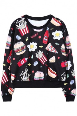 randompic:buy it here1/ Hamburger Print Long Sleeve Round Neck