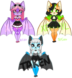 shugarskull:  flesh-odium:  xenthylart:  Bat adoptables!! [OPEN]