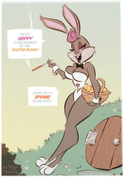   Rosebud Rabbit - Hoppy Easter Bunny - Cartoony Pinup Sketch