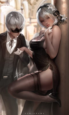 zumidraws:  2B Masquerade  High-res version, nude version, psd