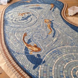 garydrostle:  The new fishpond mosaic completed and ready for