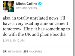 mynoseisinabook:  IS MISHA COLLINS GOING TO BE THE NEW DOCTOR