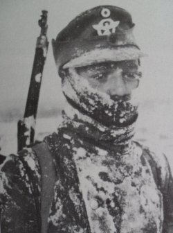  German soldier in the bitter cold of the Russian Winter. 