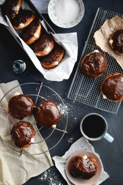 guardians-of-the-food:Chocolate Glazed Cream Filled Doughnuts