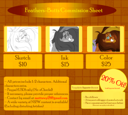 feathers-butts:  The new commission sheet is here! With a few