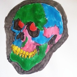 Another skull study. My 9 year old daughter colored it for me,