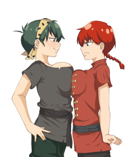 the-ttrop:Commission by ProfessorPlaid ranma and ryoga comparing