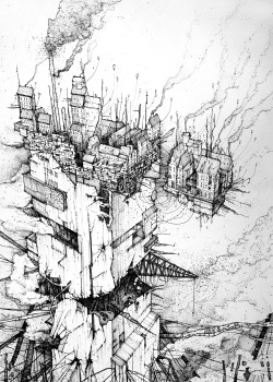 drawingarchitecture:  Marcin Kitala, Vertical slums, 2013, fineliner,