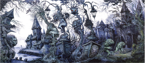 70sscifiart:  “Ian Miller is a fantasy illustrator and writer best known for his quirkily etched gothic style and macabre sensibility.” Another collection of exclusive images from The Art of Ian Miller, this time via Boing Boing.
