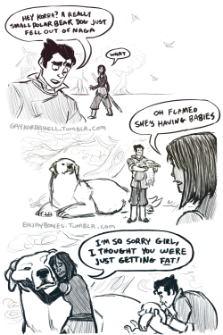 gaykorrahell:Naga has puppies, team Avatar are nerds Asami falling