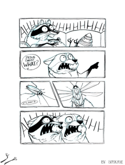 cooncomic: 39. Roach Everything is fine until the roach is airborne.