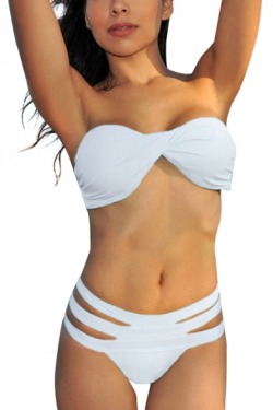 tenageclothes:    White Bandeau Cutout Bikini Bottom Bikini Set