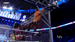 rwfan11:  Daniel Bryan - trunks yanked by Mark Henry while trying