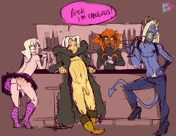 eliamour: Prince Adale with entourage in a Rogue bar.  Art by