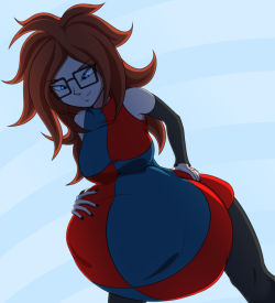   Android 21 relishes in the feeling of her prey struggling in