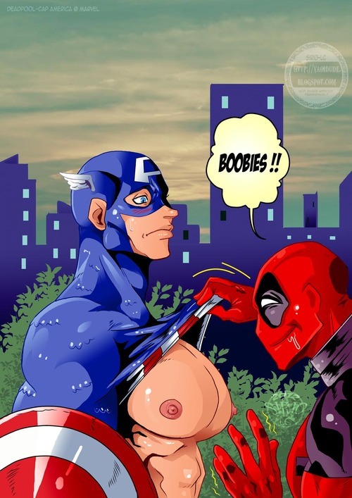 yaoi4nerds:  Captain America and Deadpool drawn by Sirio 
