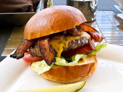 Cheese burger with bacon and plantain…..wow