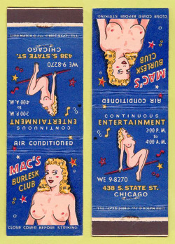 burleskateer:Vintage 50’s-era matchbook for ‘MAC’S Burlesk