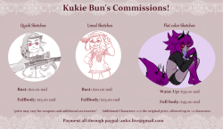 kukiebun:  Hello everyone! I’m doing commissions again! I’m