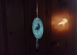 ornamentalglass: Celtic Raven with Triskelion, crystallized dichroic