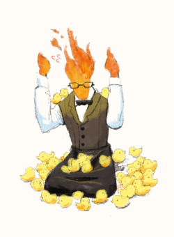 hobakyora:  Grillby with chicks(?events in twiitter..35RT=35