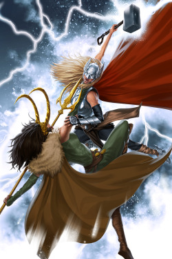 jarreauwimberly:  Thor vs Loki!!!!  Alternate fem versions.