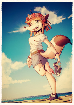 fox-pop:  Commission for my dear friend SmolTeaBirb :) I drew her fursona! This happy vixen’s enjoying a warm day at the beach! ;DI hope you like it! ^^(PS. I now realize that it’s autumn, almost winter, in Australia xD)  