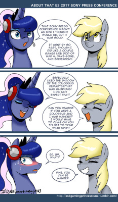 askgamingprincessluna:“Er. Derpy’s still on that apple cider…”