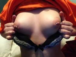 fucky0u-verymuch:  New nipple rings. Don’t know if I like em.