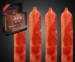 Bacon Flavoured Condoms! Put the meat in your mouth and taste