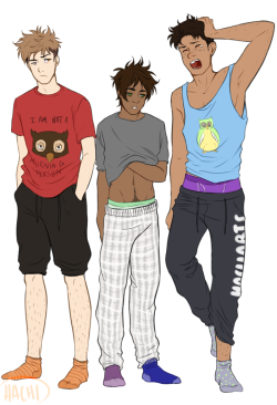 hachidraws:  wanted to try drawing these 3 in some of my PJ’s