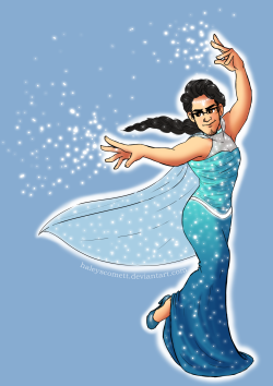 haleyscomett-art:  This has obvious Frozen inspiration and but he’s got a mix of some of the Hindu deities that I’ve learned about for my Asian Art/Mythology class. My Princessplier is so sparkly, I’m sorry if his dress blinds you. Iamneverdrawingthisagai