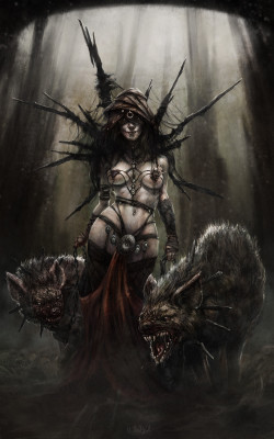 morbidfantasy21:  Witch and Hyenas – fantasy/horror concept