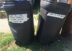 sabrecmc: girlswhoarewolves: Had to label the old trash barrels