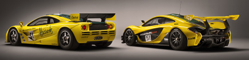 carsthatnevermadeit:  What a difference 20 years makes Left McLaren F1 GTR,Â 1995; right McLaren P1 GTR, 2015