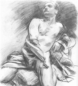 “Kneeling model” (n.d.), by John Singer Sargent, Charcoal