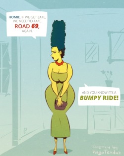   Marge Simpson - Bumpy Ride on 69 - Cartoon PinUp Sketch  D’oh