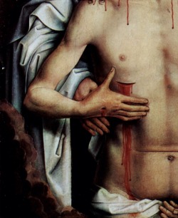 The Man of Sorrows in the arms of the vigin by Hans Memling (detail)